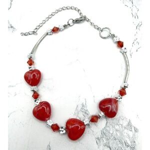 Red Heart Bead Necklace Adjustable 10–14" Child or Small Dog Gift NWT